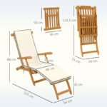Sonnenliege Holz klappbar Gartenliege mit Fußstütze, Matratze, Gartenstuhl bis 160 kg belastbar, für Garten Urlaub Outdoor Strand Pool, Teak – Bild 3