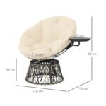 Papasansessel Rattan 360° drehbar Korbsessel mit Kissen Durchmesser 90 cm, für Wohnzimmer, Garten, Balkon, Beige – Bild 3