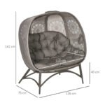 Gartenstuhl 2-Sitzer Papasansessel mit Faltbarem Korb und Kissen, Loungesessel für Balkon und Terrasse, Stahl in Sand, 126 x 75 x 142 cm – Bild 3