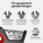 Profi Messerschärfer mit 3-Stufen / Zusätzliche Funktion für Scheren / Manueller Messerschleifer für Entgraten, Formen, Grobschliff, Schärfen, Honen und Polieren / Schleifstein, Rollschleifer, Wetzstahl – Bild 4