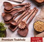 Holzlöffel zum Kochen – 10-teiliges ungiftiges Teak-Küchenutensilien-Set Inklusive Spatel, Pfannenwender, Schöpflöffel, Skimmer, Nudelheber und Salatgabel; hitzebeständig, antihaftbeschichtet – Bild 3
