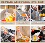 Umite Chef 24-teiliges Silikon-Küchenutensilien-Set, hitzebeständig, antihaftgeeignet, mit Holzgriffen & Aufbewahrungsbehälter, Khaki – Bild 5
