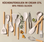 Umite Chef 24-teiliges Silikon-Küchenutensilien-Set, hitzebeständig, antihaftgeeignet, mit Holzgriffen & Aufbewahrungsbehälter, Khaki – Bild 3